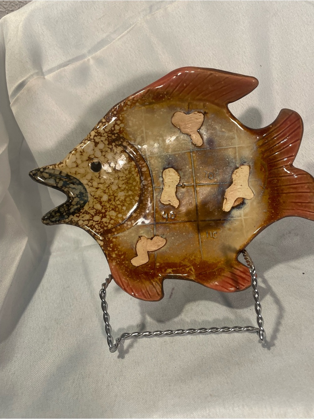 Glazed Brown Ceramic Fish Decorative Plate - Brown